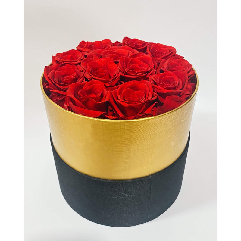 Preserved Natural Rose Rose Arrangement in Pot, Red