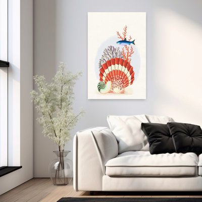 Scallop Shell Coral Fish Vintage Abstract Fish Nature Ocean Wall Art