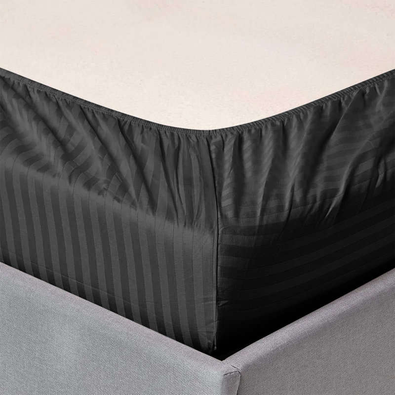 200 Thread Count Striped Microfiber Fitted Sheet, Black, Super King (6')