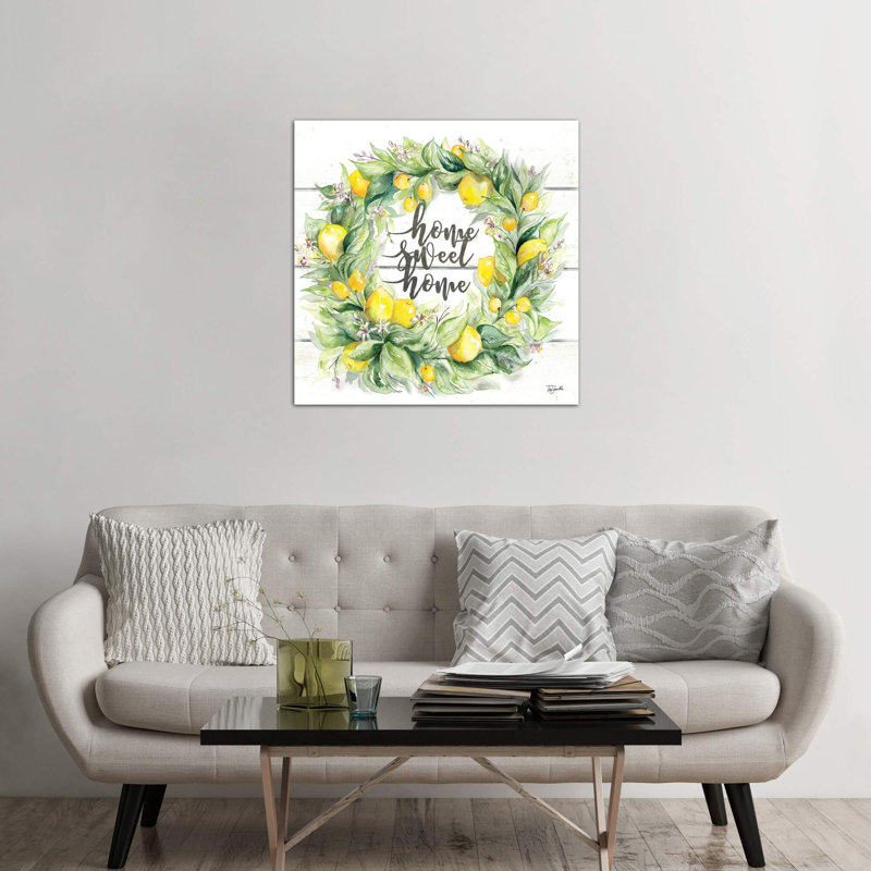 Watercolour Lemon Wreath Home Sweet Home by Tre Sorelle Studios - Wrapped Canvas Print, 45.72 cm H x 45.72 cm W x 1.91 cm D