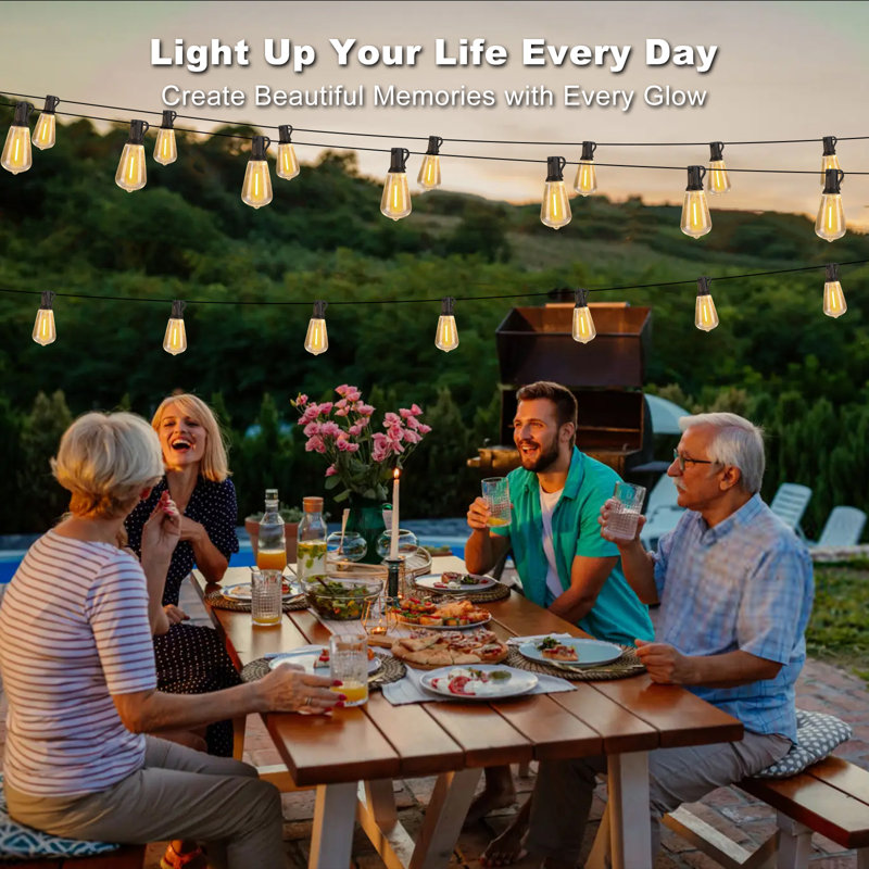 Guirlande solaire extérieure 54 pi Aderyn, 25 lumières de cour blanc chaud, 8 modes, télécommande, charge USB, y compris les ampoules de rechange, décoration de jardin, décoration de cour, décoration de fête