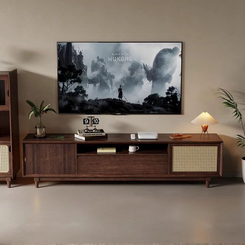 Meuble télé en bois massif brun noisette, H 21,26 po x L 78,74 po x l 15,75 po