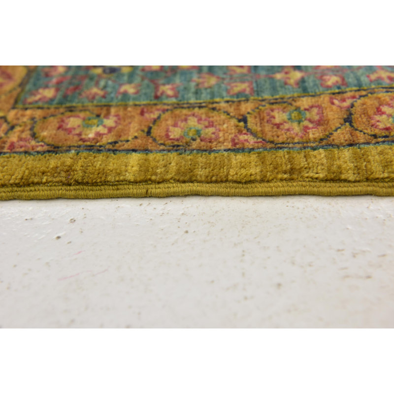 Tapis en laine bleu/vert 8 pi x 11 pi 3 po one-of-kind à la main noué la Lulie