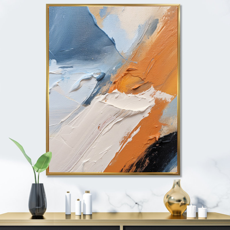 Orange tristesse - peinture abstraite, art mural, salon, Cadre flottant doré, H 32 po x l 24 po x P 1 po