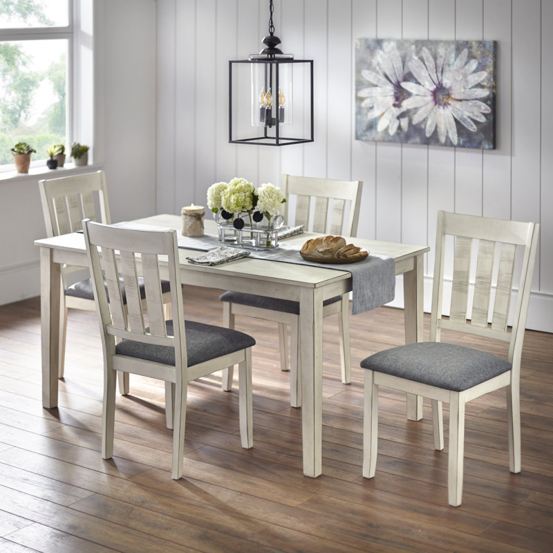 Ensemble de salle à manger Rhem, Blanc, 5 pièces : 1 table, 4 chaises