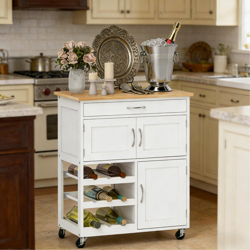 Chariot de cuisine portable, îlot de cuisine mobile, îlot de cuisine avec rangement, H 34,3 po x l 26,5 po x P 14,5 po, Blanc