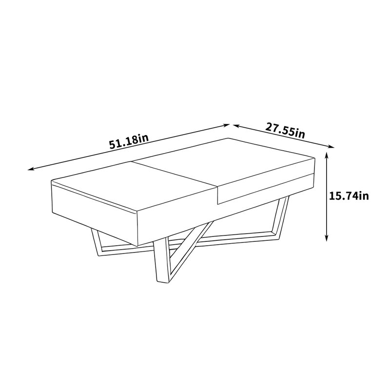 Table basse extensible avec tiroir de rangement, H 15,74 po x L 51,18 po x l 27,55 po, Noir / plateau blanc / base noire