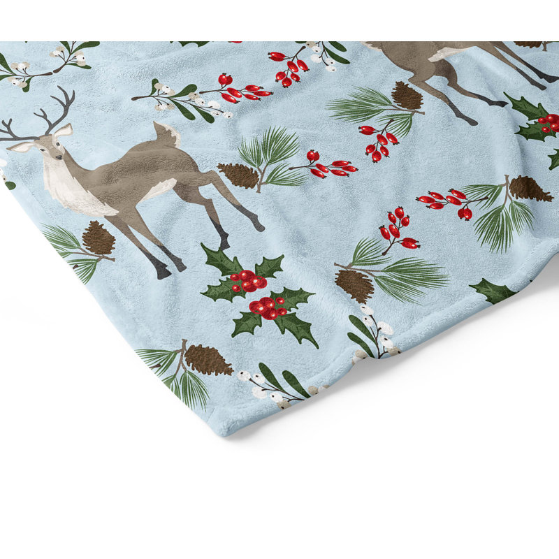 Jeté en velours Botanical Deer Holiday, Bleu, L 60 po x l 50 po