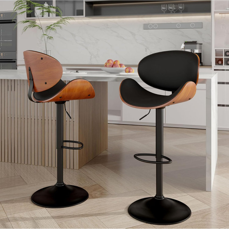 Tabourets de bar pivotants à hauteur réglable - Design moderne avec siège rembourré confortable et dossier ergonomique pour la cuisine, la salle à manger et le bar personnel (ensemble de 2)