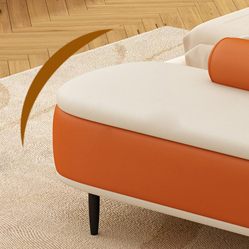Banc de salon en bois massif, fer forgé et cuir à motif chat, au design simple et moderne., Orange/beige
