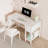 White Small Desk With Drawers - 40 Inch Computer Desk For Small Space Home Office, Modern Simple Study Writing Table PC Desks