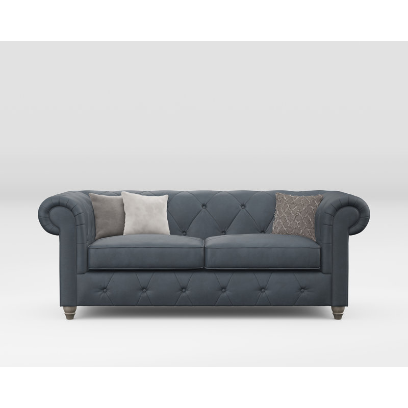 Melrose 3 Seater Leather Sofa, Navy, Washed Oak