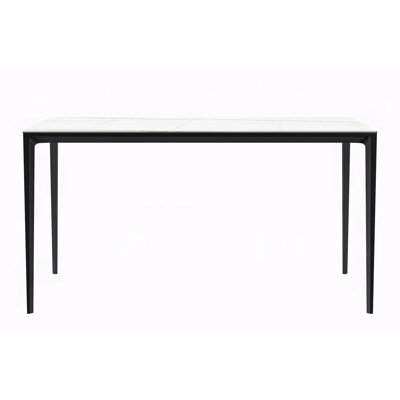 Modern 6 Person Sintered Stone Dining Table, Luxury Stain-Resistant Rectangular Kitchen Table with Rust-Proof Metal Base