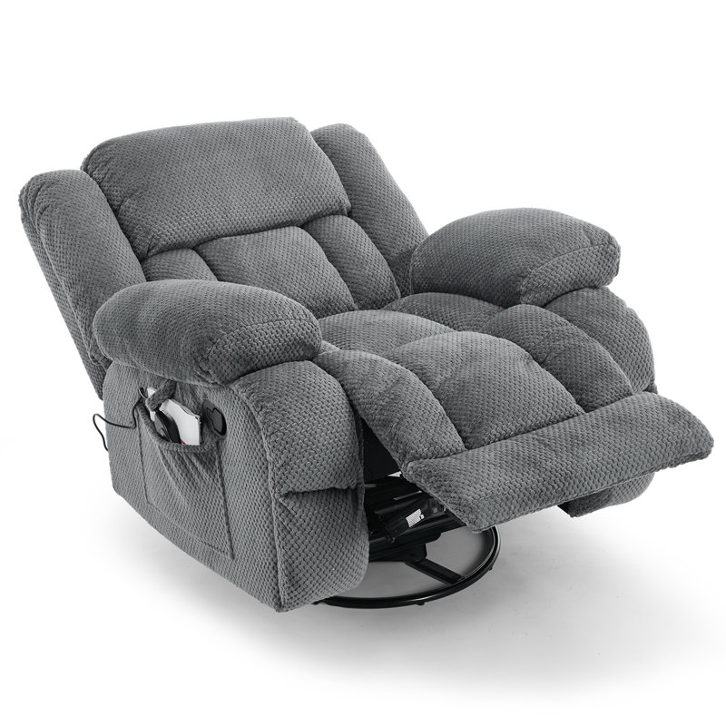 Kinue 41.3" Oversized Swivel Recliner Chair With Massage & Heating, Gray Crushed Velvet