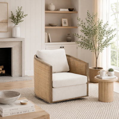Swivel Barrel Chair, Comfy Round Accent Sofa with 360 Degree Swivel for Living Room and Nursery, Beige Boucle