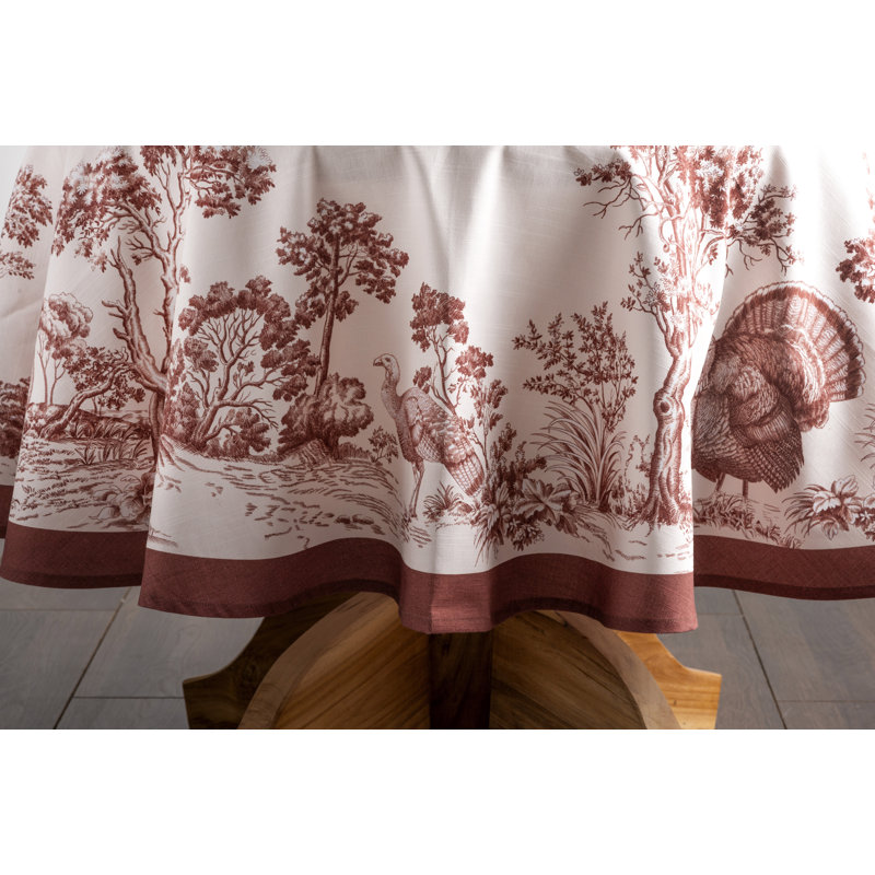 Floral 100% Cotton Round Christmas Tablecloth, Brown, 63" x 63"