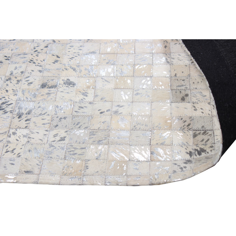 Dreyfuss Durable-Fait à la main-Naturel-Cuir-Patchwork-Cuir de vache-Tikkul-Tapis-Par-tapis-Usine-Plus-Argent