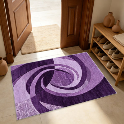 Tapis mauve à motif de tourbillons abstraits mauves pour le salon, doux et confortable, convient à toutes les saisons, facile à entretenir, tapis d'intérieur lavable à la machine, sous la table de ferme convenant à la chambre à coucher, à la salle à manger, au bureau, au patio, au balcon, à la décoration intérieure