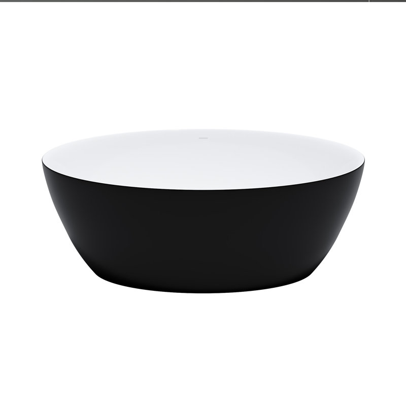 Dowell 59.1'' x 29.5'' Matte Black Acrylic Oval Freestanding Soaking Bathtub - 75-Gallon Deep Soak with Center Drain