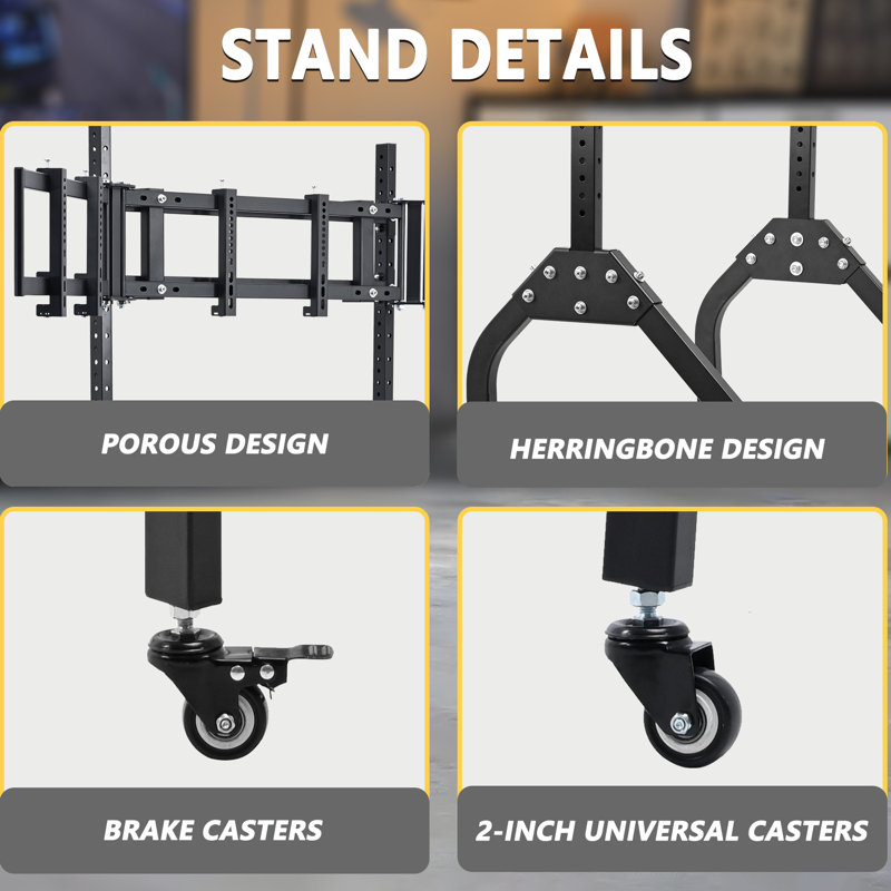 Ultra-stable Triple Monitor Stand For Racing Simulator Cockpit 27-32 Inch Heavy Duty Triple Screen Mount With Casters And Punk Design