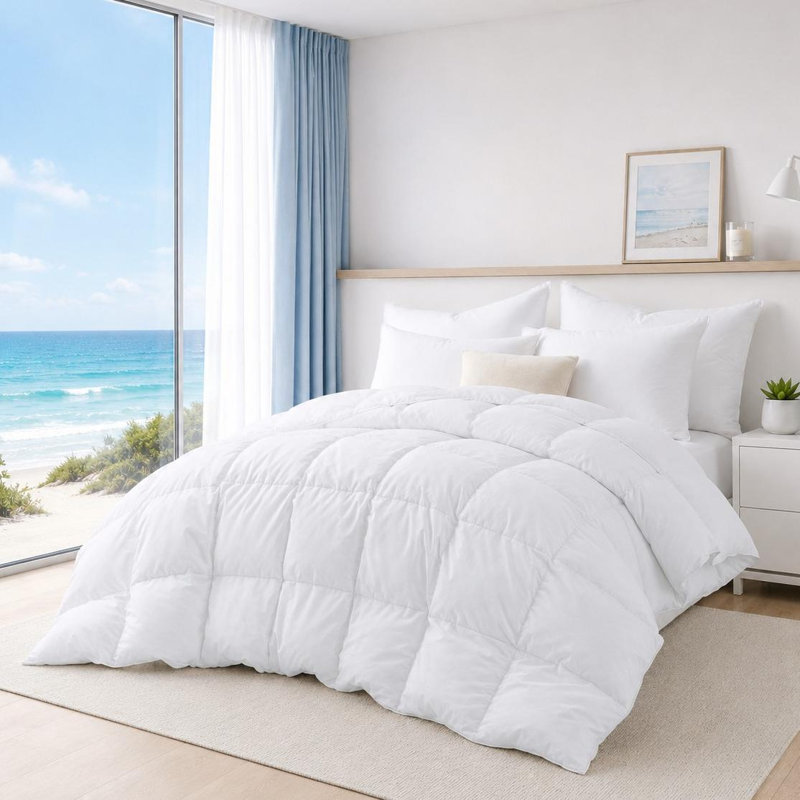 Soft All Season Down Feather Fiber Duvet Insert for Year Round Comfort, Twin Down Comforter, White