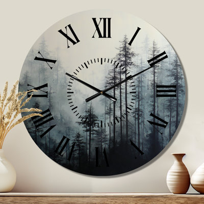 Horloge murale en métal « Forêt d'hiver grise » - Nature, imprimée sur métal