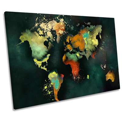 Map World Dark - Wrapped Canvas Print