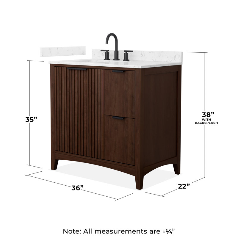 Palmilla 36" Freestanding Single Bathroom Vanity with Cultured Marble Top, Brown, Matte Black, Carrara Cultured Marble