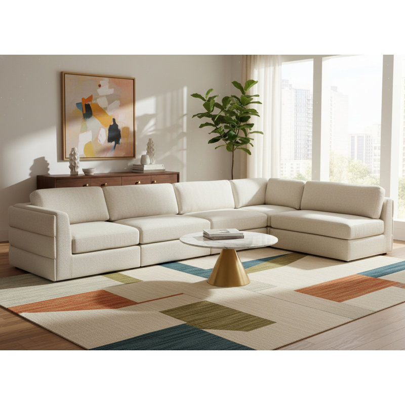 Canapé modulaire réversible en lin de 152 po de largeur Howardine, Tissu beige texturé en lin