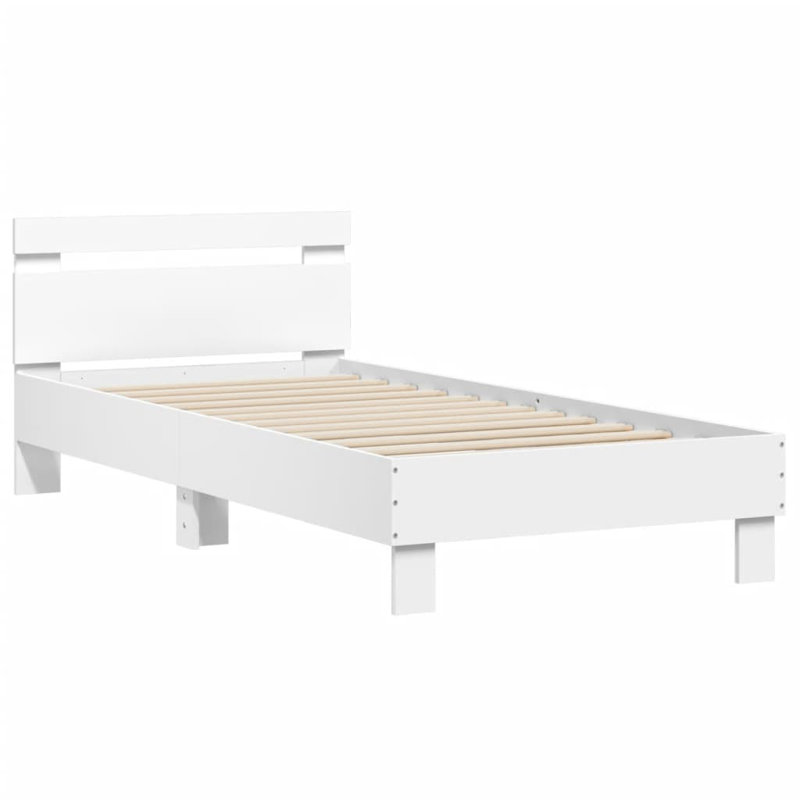 17 Stories Bed Frame With Headboard And LED , UK Double - 135 x 190 cm, White
