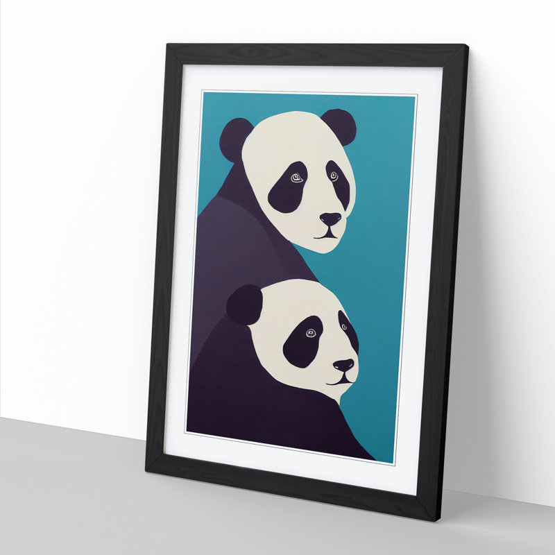 Panda Duo - Single Picture Frame Print, Black, 34cm H x 25cm W x 2cm D
