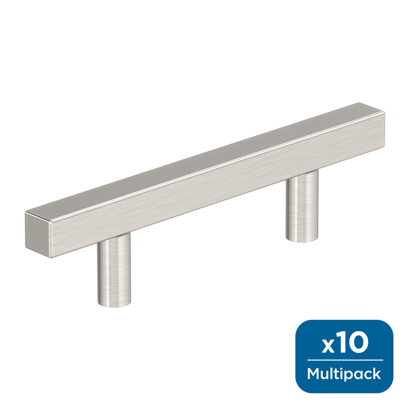 Poignée d'armoire carrée 3 pouces (76mm) centre à centre en nickel satiné - paquet de 10, Nickel satiné