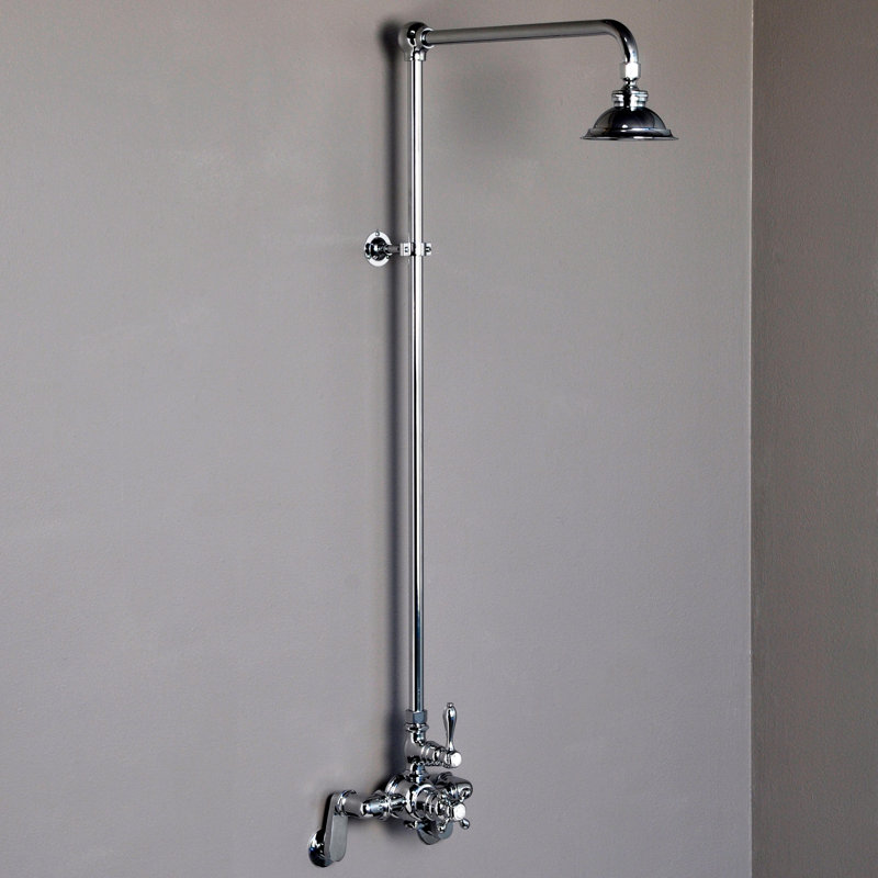 Exposed Thermostatic Shower System 48 Inch Wall Mounted with 1.75GPM Lever/Cross Handles, Unlacquered Raw Brass