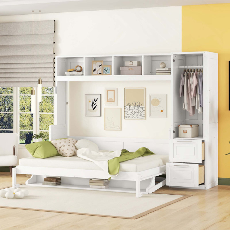 Lit escamotable mural avec placard et tiroirs Murphy, White, Queen