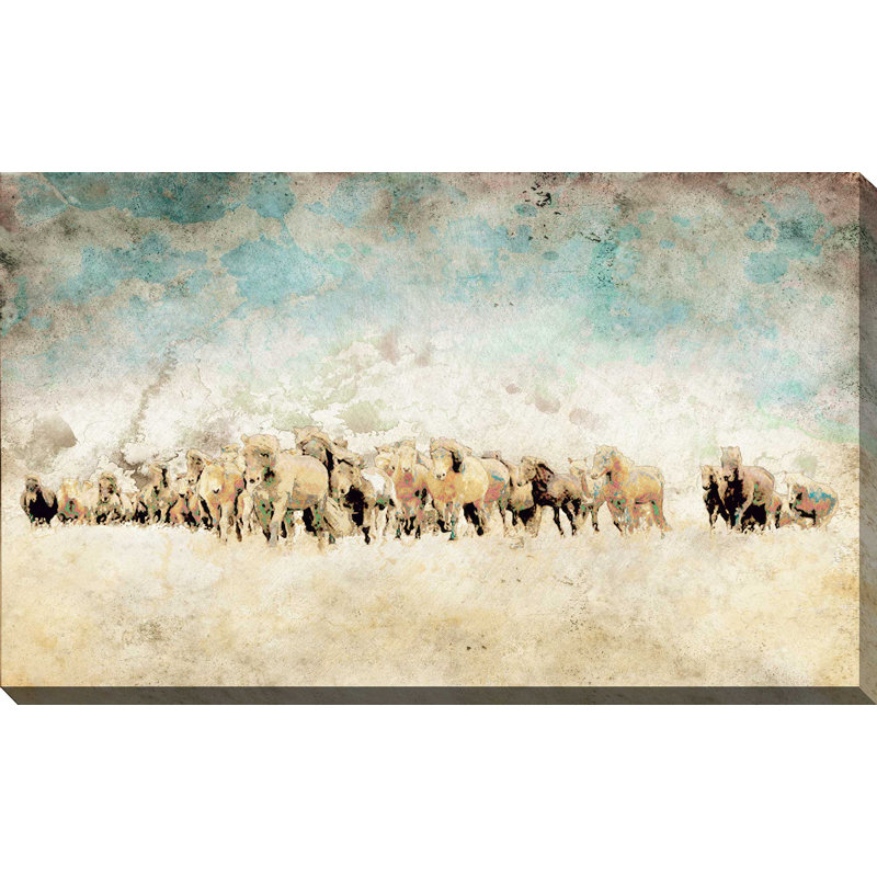 «Roame Horses», reproduction de peinture acrylique, H 18 po x l 30 po x P 1 po, Toile tendue