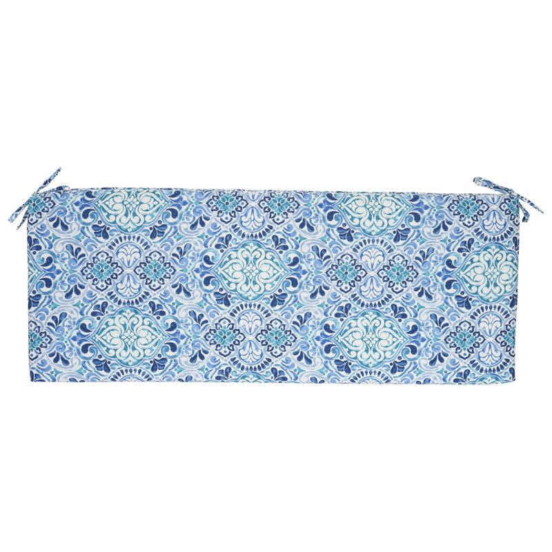 Outdoor Bench Cushion, White/Blue/Fiorella Baltic Moroccan
