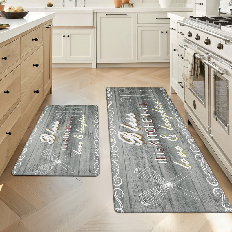 Tapis de cuisine antidérapant et antidérapant (ensemble de 2), Gris, Tapis de couloir 17 po x 28 po + 17 po x 48 po