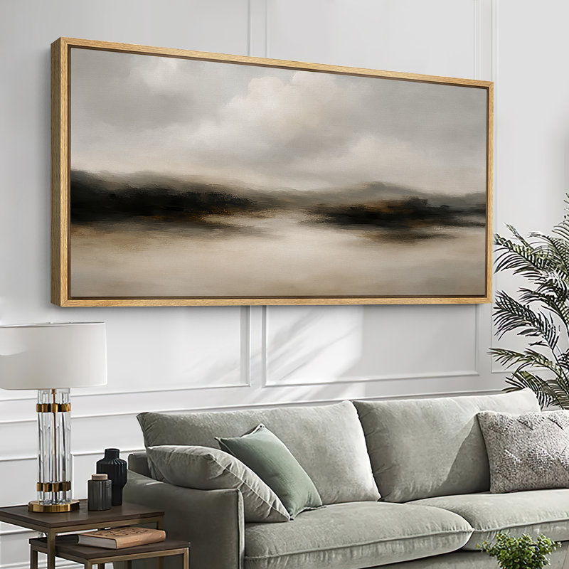 Large Framed Canvas Print Wall Art - Neutral Abstract Landscape Print for Minimalist Modern Wall Decor, Natural