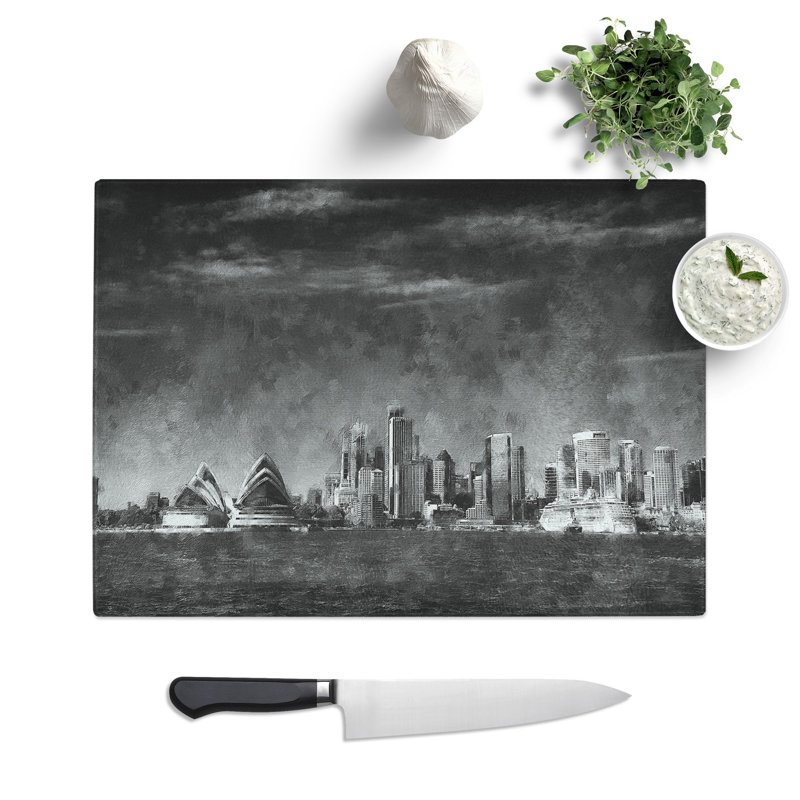 Tempered Glass Sydney Australia Skyline Chopping Board, 28.5 cm x 39 cm