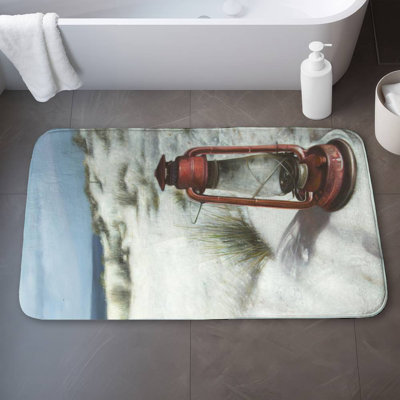 Lantern on the beach Bath Mat with Non-Slip Backing - Quick Dry Memory Foam Bathroom Rug - Absorbent - Modern Plush Spa-Style - Machine Washable