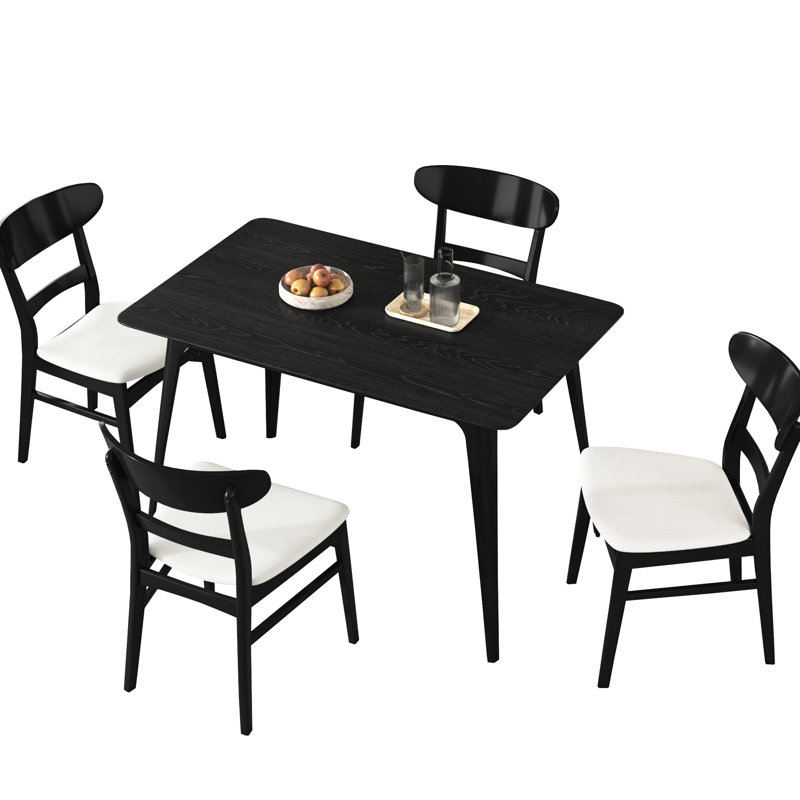Table de salle à manger de style Mid-Century avec table rectangulaire et 4 chaises rembourrées, fabrication en bois d'hévéa, capacité de poids esthétique, composants, solution élégante et facile d'entretien