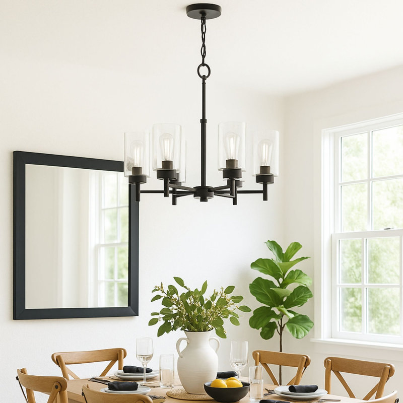 Lustre 5 lumières de 24 po de largeur Wexton, Noir mat