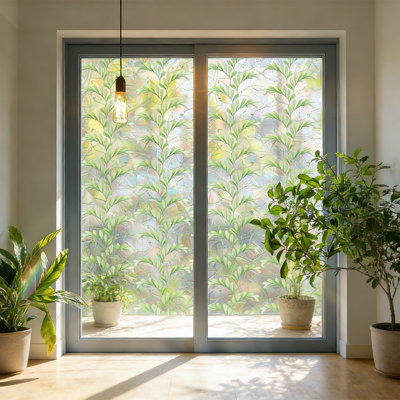 2PCS Window Film Privacy, Decorative No Glue Glass Sticker for Home Window,Static Cling Window Film for Front Door,Heat Control Anti UV,15.7x39.4Inch