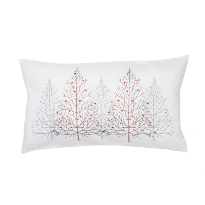Coussin de Noël brodé Festive Trees, 12 par 20 pouces, blanc