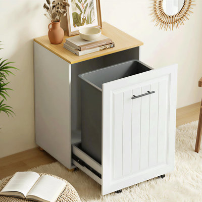 Pull Out Trash Can Cabinet for 10 Gallon Bin, Pet Proof Hidden Kitchen Waste Bin, Freestanding Wooden Garbage & Recycling Cabinet for Kitchen, Laundry Room, Living Room