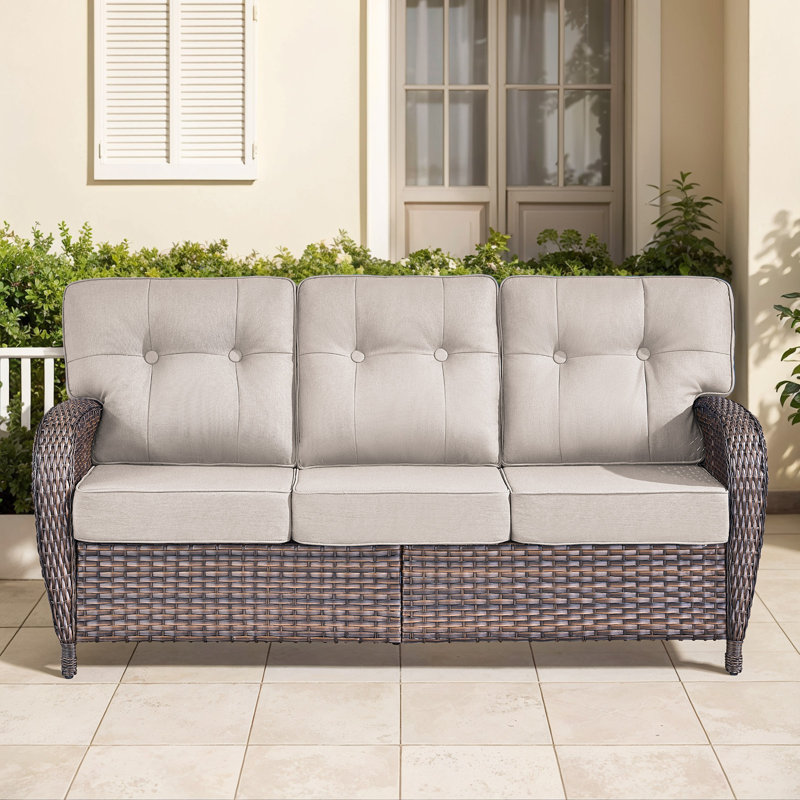 Harbor 3-Seater Outdoor Sofa - T-Shaped High Back & 5-Inch Cushions, All-Weather PE Rattan For Patio, Garden, Balcony Lounging