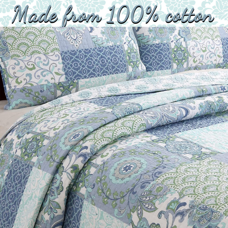 Windfall Cotton Patchwork Quilt Set, Twin Quilt + 1 Standard Sham