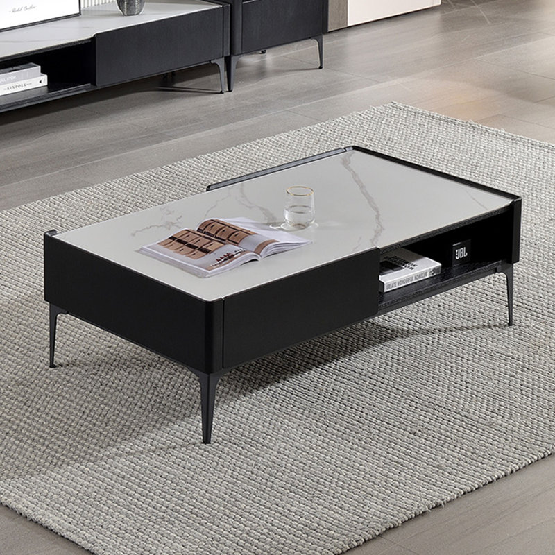 Table basse moderne simple carrée, White/Black, H 15,7 po x L 47,2 po x l 23,6 po
