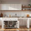 Îlot de cuisine roulant avec table de salle à manger extensible, station de charge, support de rangement ouvert à trois niveaux, 3 tiroirs et 2 armoires de rangement-1471723413