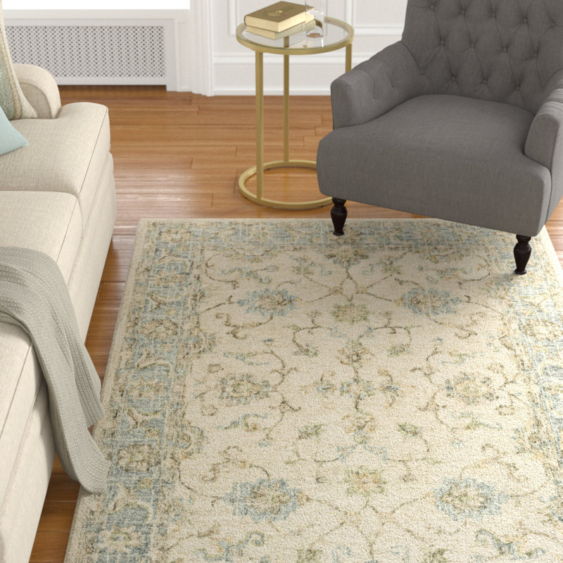 Tapis ivoire / spa en laine crocheté à la main Fitzwater, Rectangle 7 pi 9 po x 9 pi 9 po